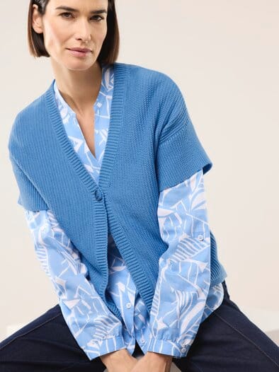 Strickweste Strukturmuster Jeansblau