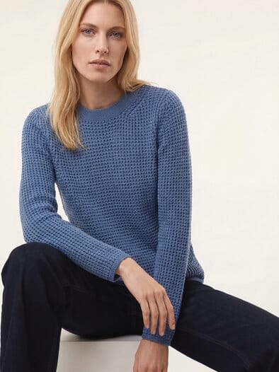 Baumwollpullover in Waffelstruktur Smokey Blue