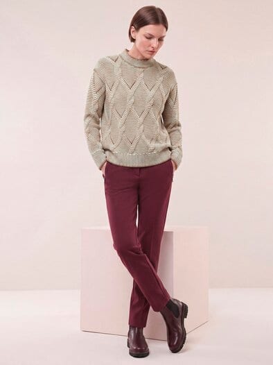 Zopfpullover in Baumwollmischung Praline/Creme