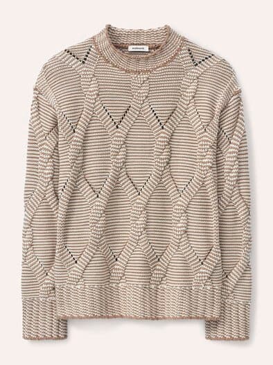 Zopfpullover in Baumwollmischung Praline/Creme
