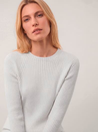 Baumwollmix Pullover in Rippenstrick Optik Offwhite