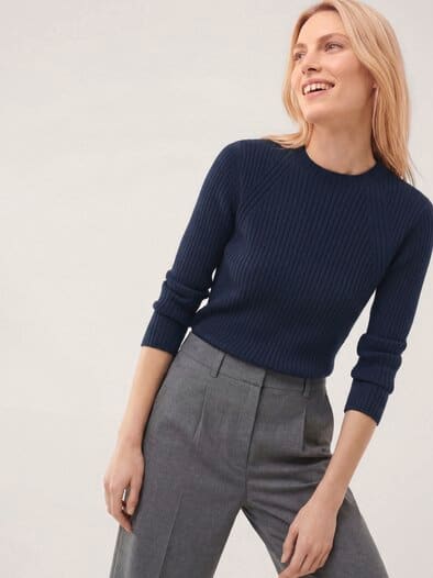 Baumwollmix Pullover in Rippenstrick Optik Nachtblau