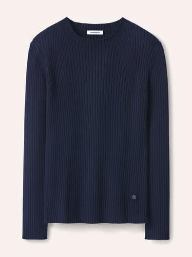 Baumwollmix Pullover in Rippenstrick Optik Nachtblau