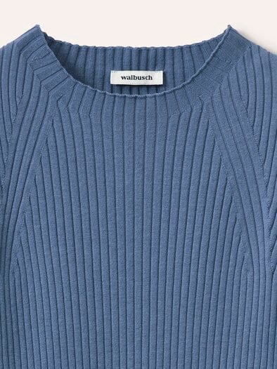 Baumwollmix Pullover in Rippenstrick Optik Smokey Blue