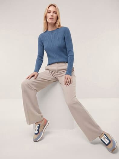 Baumwollmix Pullover in Rippenstrick Optik Smokey Blue