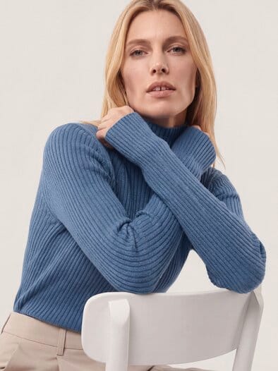 Baumwollmix Pullover in Rippenstrick Optik Smokey Blue