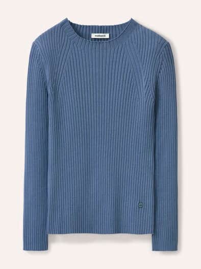 Baumwollmix Pullover in Rippenstrick Optik Smokey Blue
