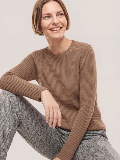 Baumwollmix Pullover in Rippenstrick Optik Praline