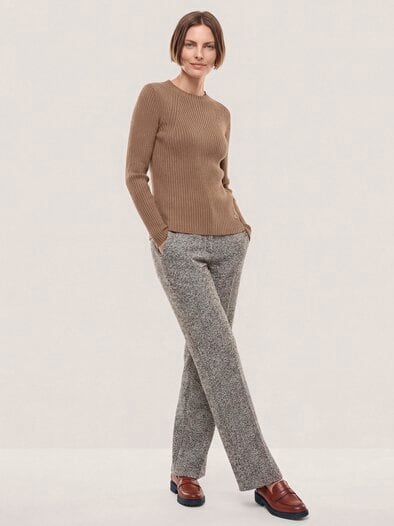 Baumwollmix Pullover in Rippenstrick Optik Praline