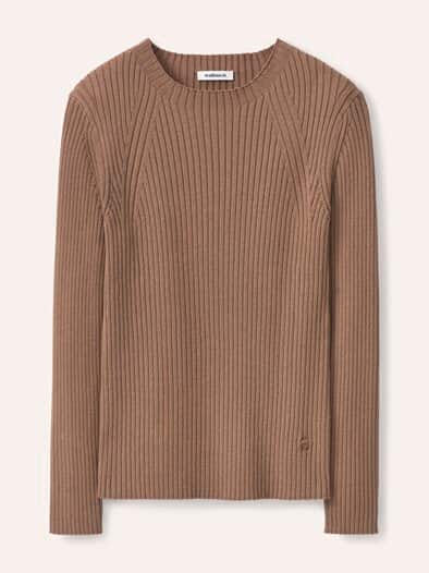 Baumwollmix Pullover in Rippenstrick Optik Praline