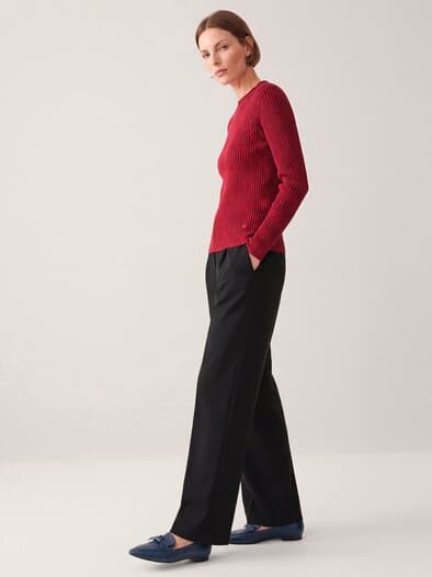 Baumwollmix Pullover in Rippenstrick Optik Chianti