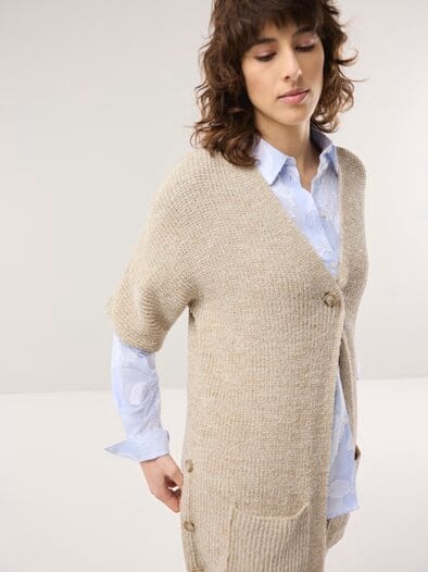 Longstrickweste mit Kimonoärmeln Sand