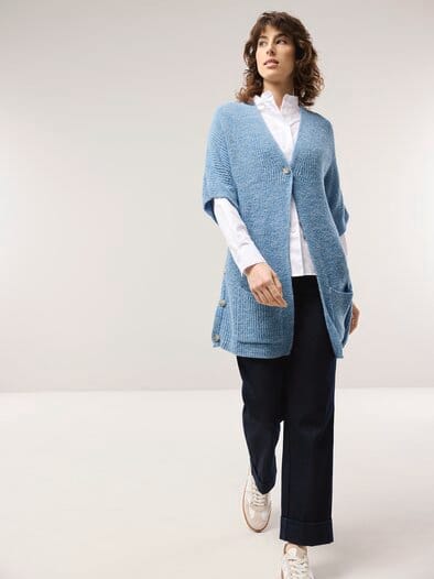 Longstrickweste mit Kimonoärmeln Jeansblau