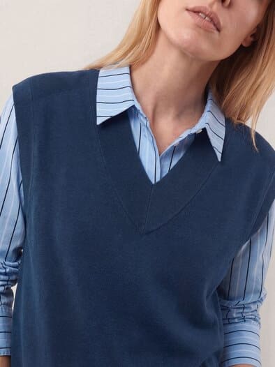 Merino Pullunder mit V-Ausschnitt Marine