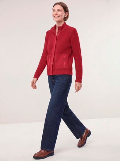Patentstrickjacke aus Baumwolle Dunkelrot