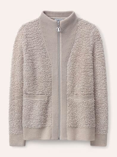 Strickjacke in Boucle  und Glattstrickoptik Creme