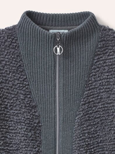 Strickjacke in Boucle  und Glattstrickoptik Grau Melange