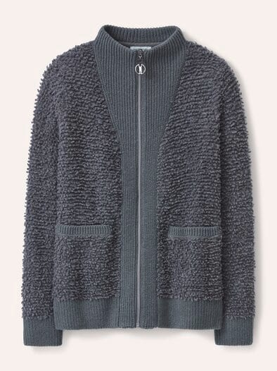 Strickjacke in Boucle  und Glattstrickoptik Grau Melange