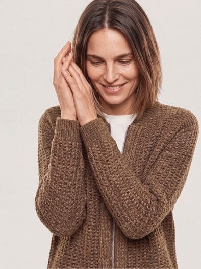 Blouson Strickjacke mit Reißverschluss Kastanie
