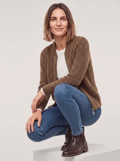 Blouson Strickjacke mit Reißverschluss Kastanie
