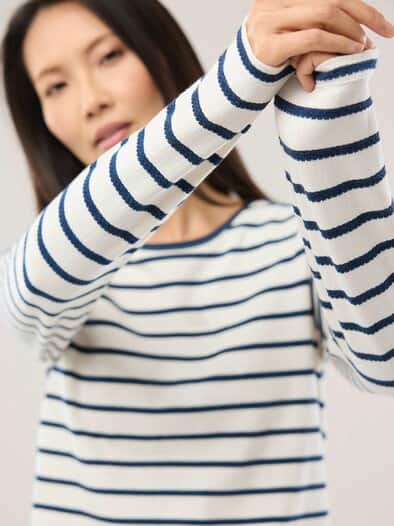 Baumwollshirt Ringelstruktur Offwhite/Nachtblau