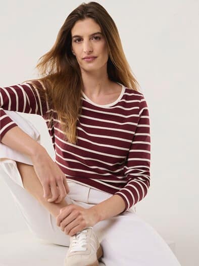 Baumwollshirt Ringelstruktur Chianti/Offwhite