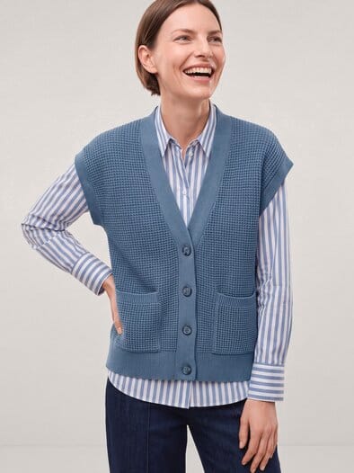Strukturierte Strickweste mit aufgesetzten Taschen Smokey Blue