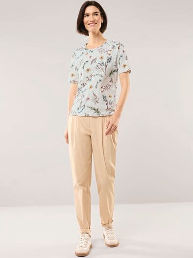 Baumwollshirt mit Blumen Weiß