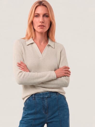 Poloshirt in Strickoptik Creme