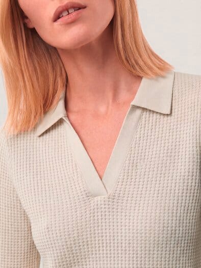 Poloshirt in Strickoptik Creme