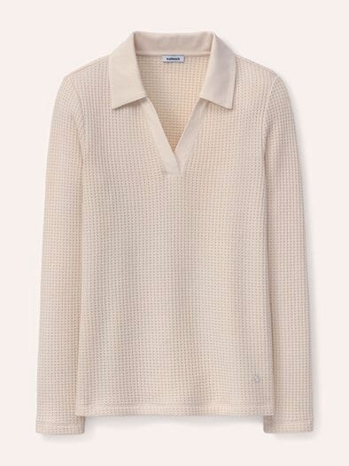 Poloshirt in Strickoptik Creme