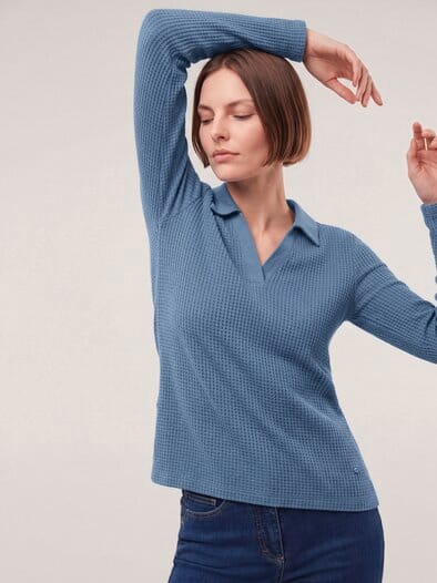 Poloshirt in Strickoptik Smokey Blue