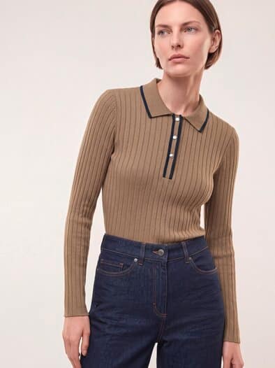 Poloshirt mit Rippenstruktur Praline