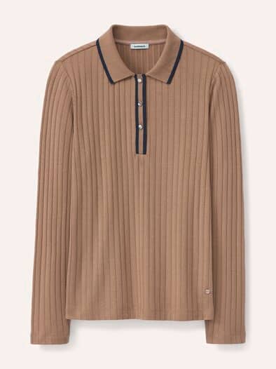 Poloshirt mit Rippenstruktur Praline
