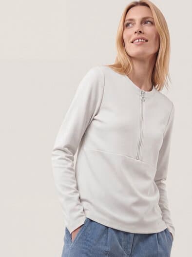 Shirt mit Reißverschluss Offwhite