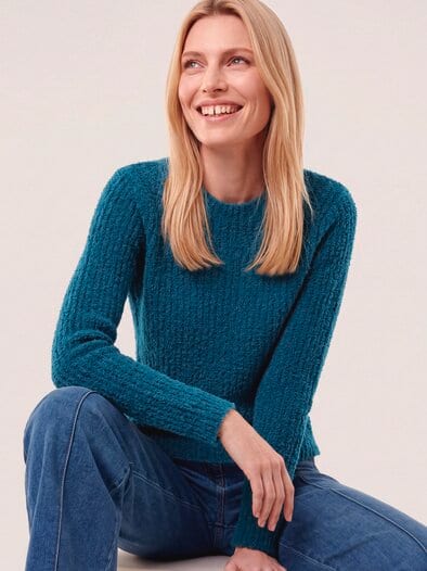 Baumwollmix Pullover in Plüschgarn Dunkelpetrol
