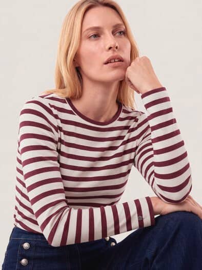 Baumwollshirt mit Ringel Creme/Merlot