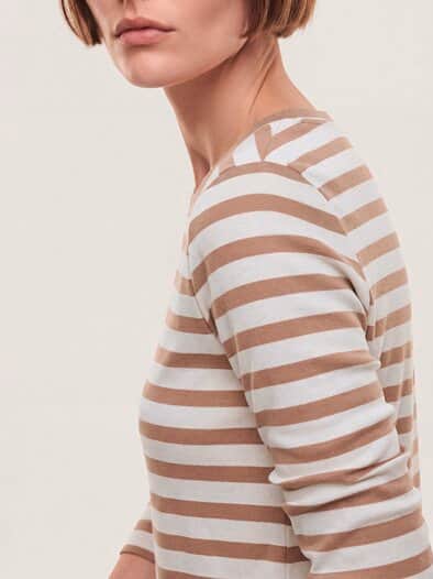 Baumwollshirt mit Ringel Creme/Praline