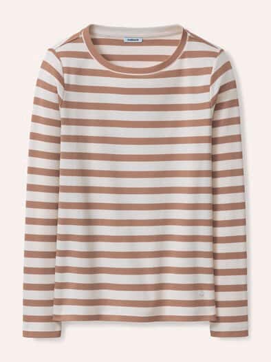 Baumwollshirt mit Ringel Creme/Praline