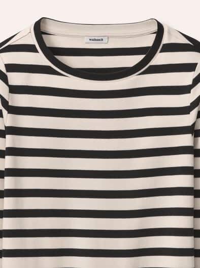 Baumwollshirt mit Ringel Creme/Schwarz