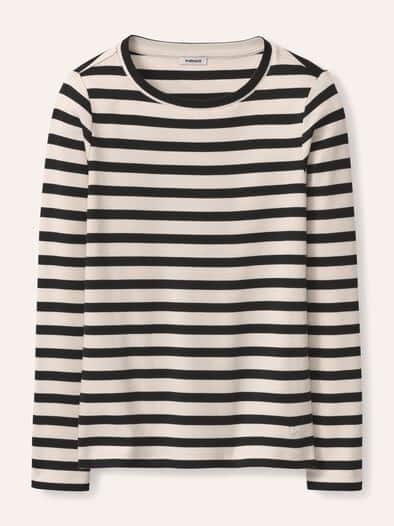 Baumwollshirt mit Ringel Creme/Schwarz