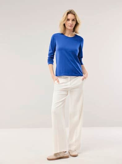 Baumwoll-Basic-Shirt Langarm Tintenblau