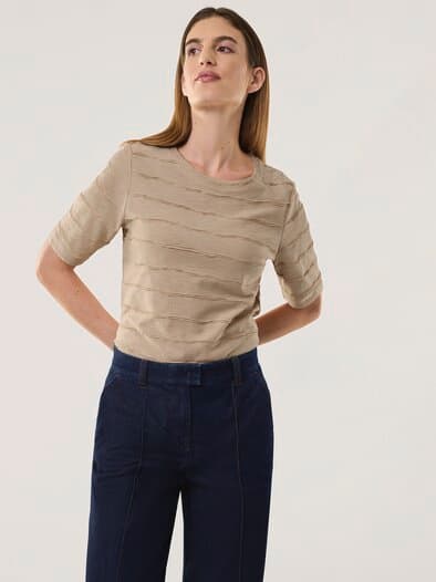 Baumwollshirt Streifenstruktur Sand