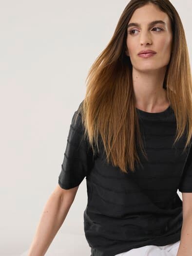 Baumwollshirt Streifenstruktur Schwarz