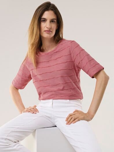 Baumwollshirt Streifenstruktur Rosenholz