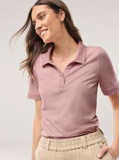Poloshirt Lochstickerei Altrosa
