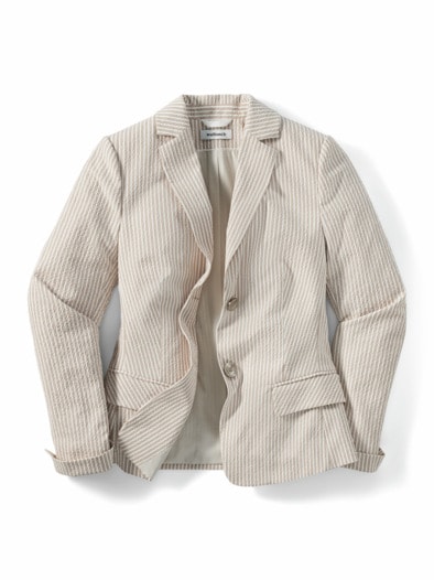 Baumwollblazer Seersucker Beige/Weiß