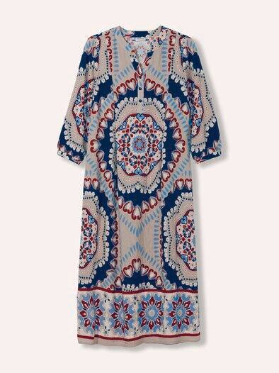 Midi Viskosekleid mit Bordüre Multicolor