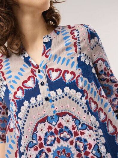 Midi Viskosekleid mit Bordüre Multicolor