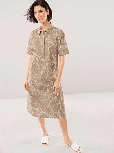 Hemdblusenkleid aus Baumwolle Sand/Weiß